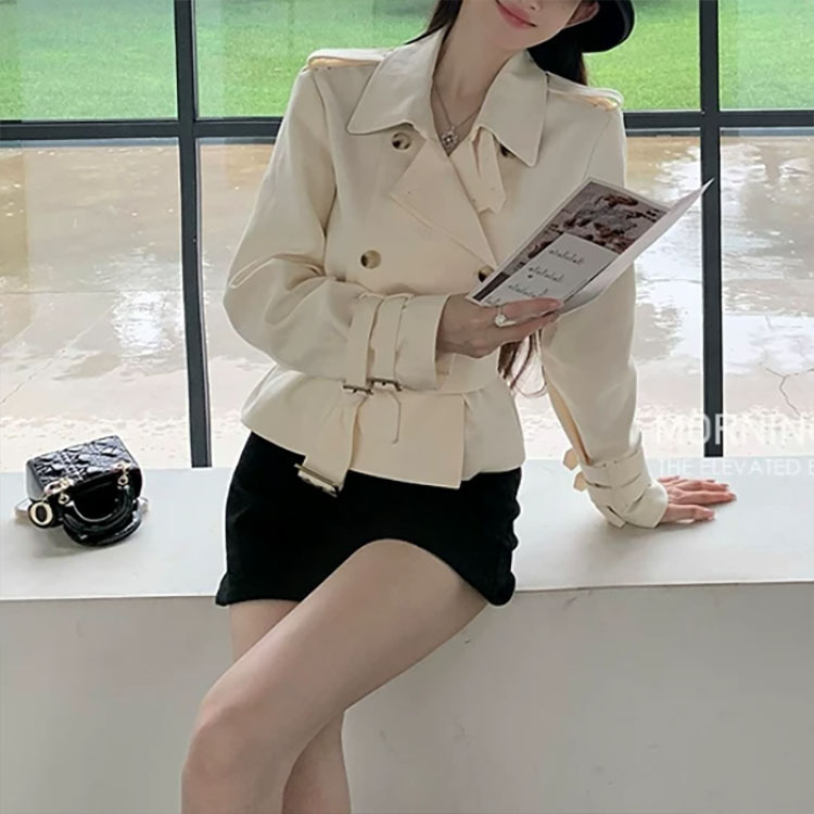 Good morning, Fanfan. "Kitagawa Keiko" straight-shoulder stand-up collar British style/asymmetrical mid-length trench coat for women, spring Good morning, Fanfan. "Kitagawa Keiko" straight-shoulder stand-up collar British style/asymmetrical mid-length trench coat for women, spring
