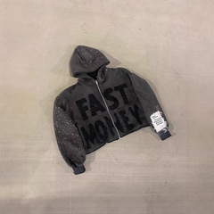 亚马逊新款跨境fast字母刺绣宽松烫钻拉链男女款连帽衫卫衣