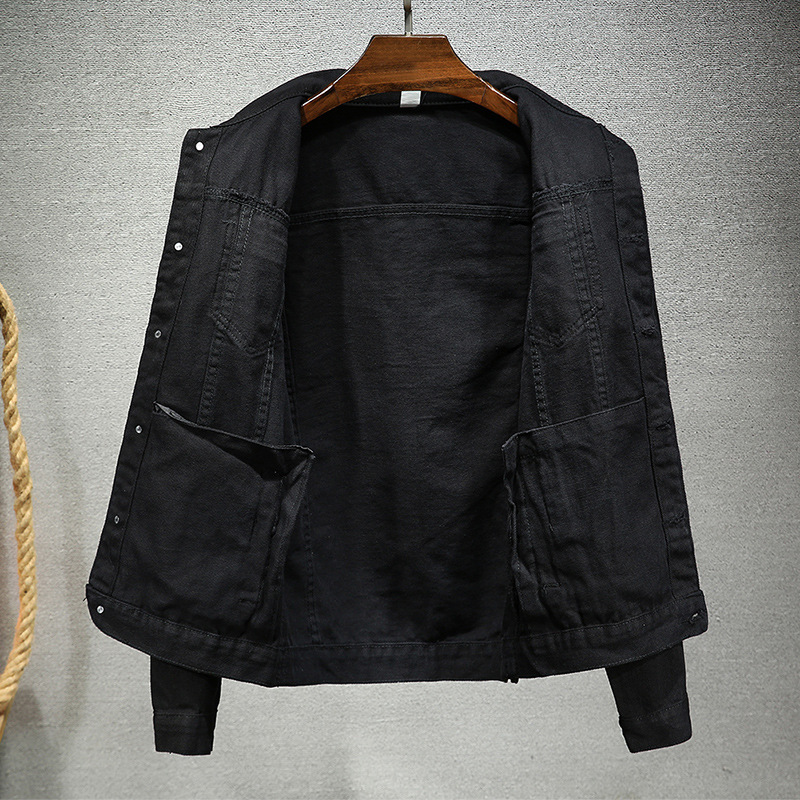 2024 Autumn New Men's Jacket, European And American Simple Jacket Men, Popular Pure Black Denim Coat For Men On Kuaishou_mkmklike.com