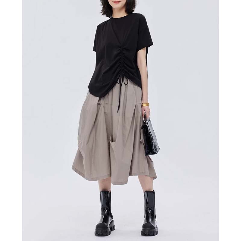 Asymmetric Pleated High Waist Umbrella Skirt Design Niche Mid-length Elasto Waist Irregular Skirt 2025 New Style Asymmetric Pleated High Waist Umbrella Skirt Design Niche Mid-length Elasto Waist Irregular Skirt 2025 New Style