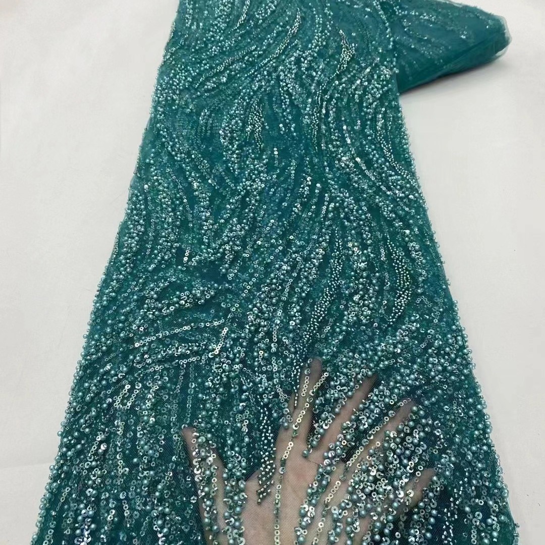 Multicolor hueco perla sequinilla malla cuentas tubo bordado tela cuentas encaje apertado vestido de boda transfronterizo