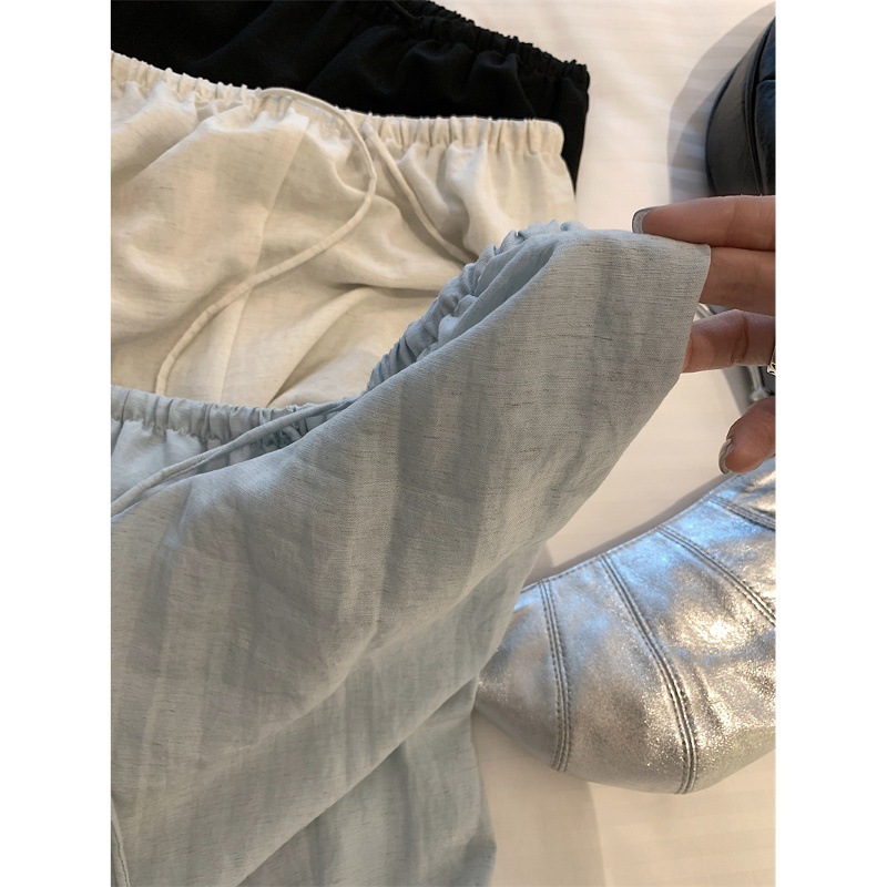 KKSTUDIO テンセルリネン巾着ワイドレッグウォーキングパンツ女性の夏の韓国スタイルの軽くてゆったりとしたフロアレングスカジュアルパンツ|undefined
