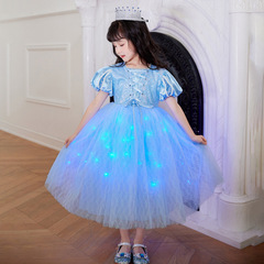 Changeling 2024 New Women's Children Summer Dress Glowing Elsa Princess Dress Children's Net Satin Ballgown Dress