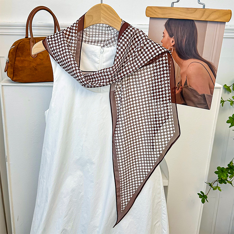 Bufanda de seda, banda larga, sentido de alta calidad, flor de doble cara, sentido de la atmósfera coreana, pañuelo, cinturón para el cabello, bufanda decorativa, bufanda fina, chal