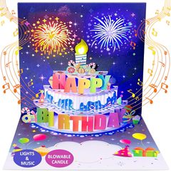 クロスボーダー3d立体グリーティングカード誕生日ケーキ音楽カラー照明クリエイティブ礼花効果有声カード