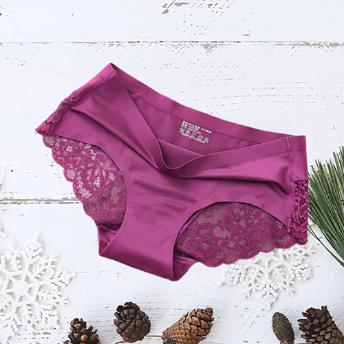 Ice silk underwear women's mid-waist seamless lace pure cotton crotch antibacterial large size sexy breathable ultra-thin women's briefs