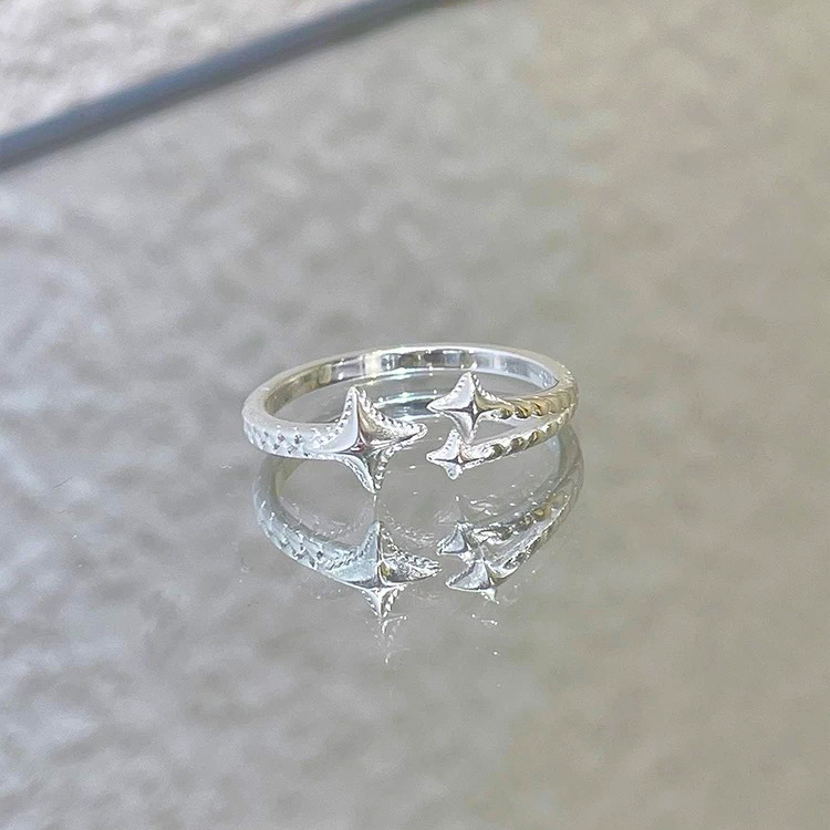 S925 Sterling Silver Four-pointed Star Open Ring For Women_voghion.com