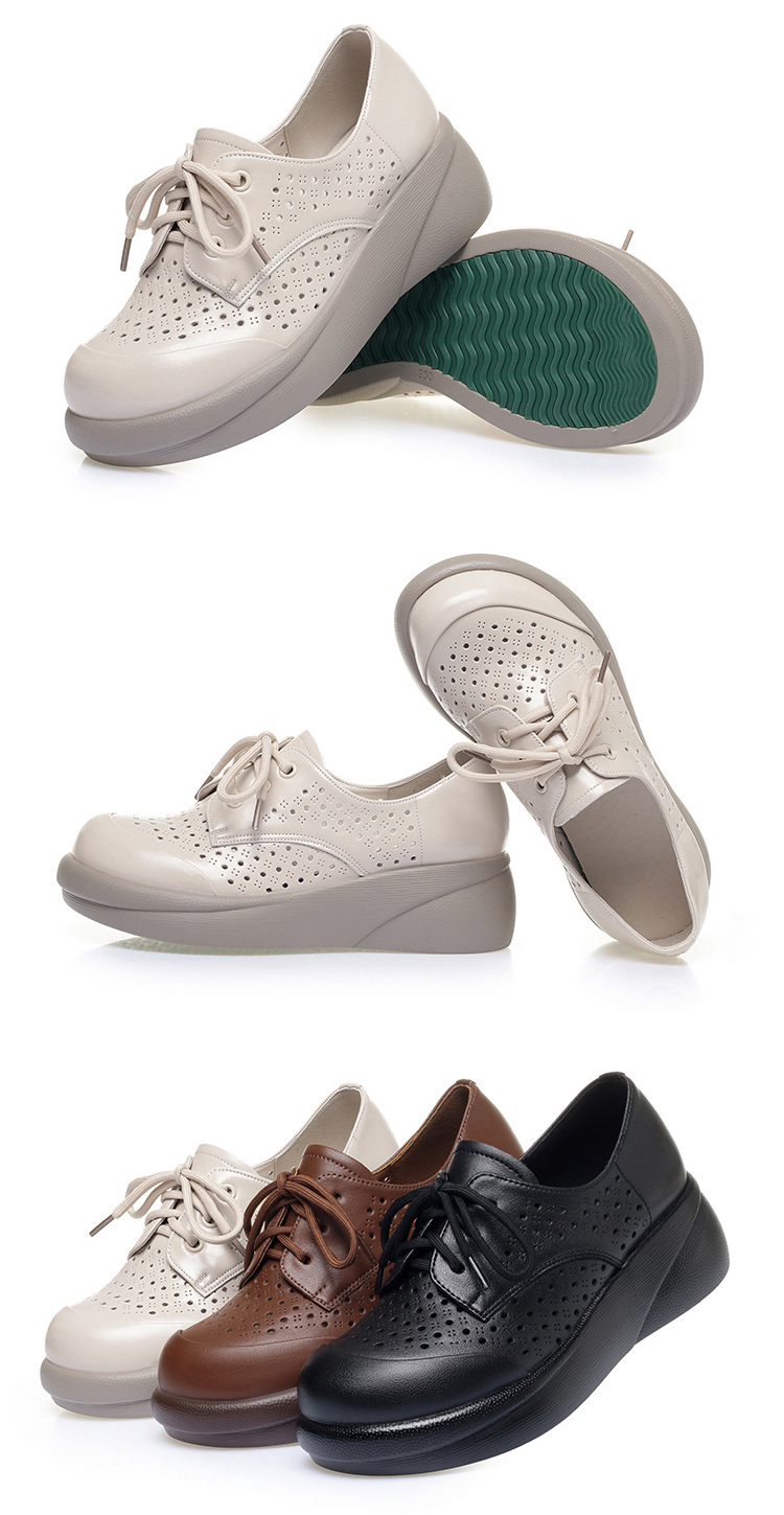 Sandal nữ đế xuồng cao gót da thật lỗ thoáng khí mũi tròn — màu nâu chi tiết 14