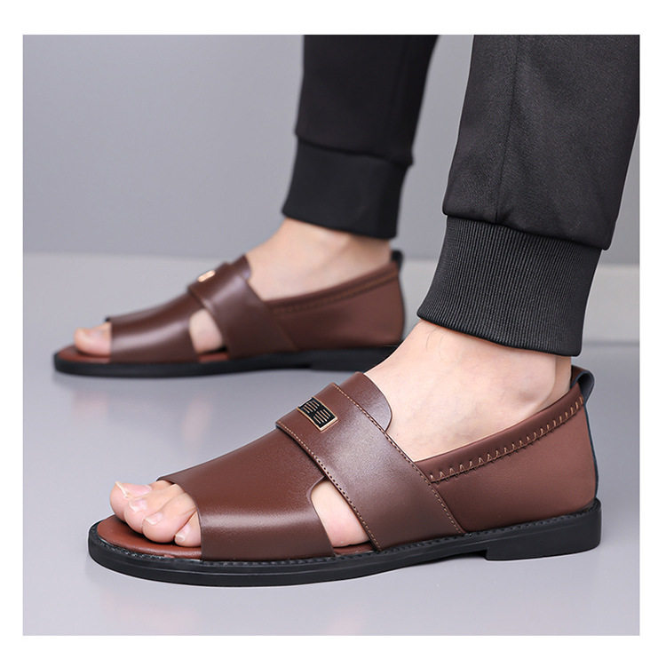 Dép sandal nam quai ngang kiểu La Mã da mềm chống trượt, hở ngón đi biển — Màu nâu , Đen chi tiết 17