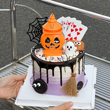 2025网红万圣节鬼脸南瓜灯蛋糕装饰摆件幽灵蜘蛛节日派对装扮插件