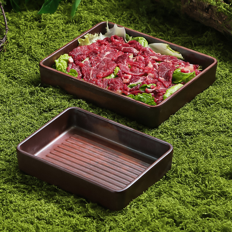 山野风火锅店鲜切牛肉专用盘雪花肥牛盘子特色密胺餐具涮肉盘商用|undefined