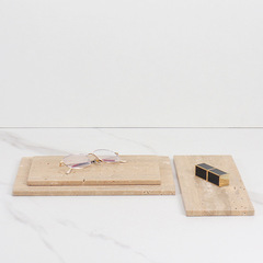 Nordic light luxury natural marble rectangular tray home dressing table bathroom cosmetics jewelry storage tray
