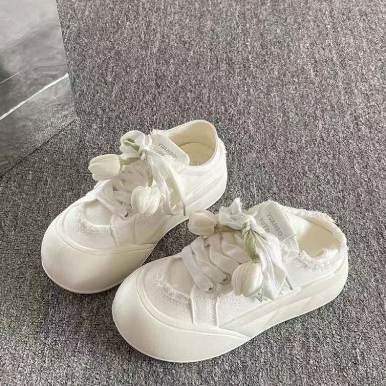 Zapatos de skate delgados transpirables de verano para mujeres 2025 nuevos zapatos blancos de suela gruesa un pedazo de dos zapatos de lona de pan image 4
