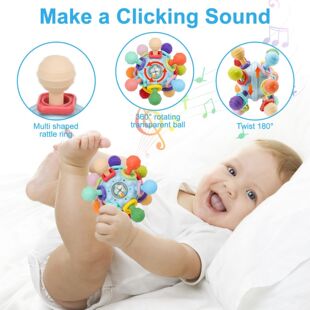 Cross-Border Children's Early Childhood Education Silicone Chewable Fun Rotating Pull-Up Sensory Hand Ball Toy