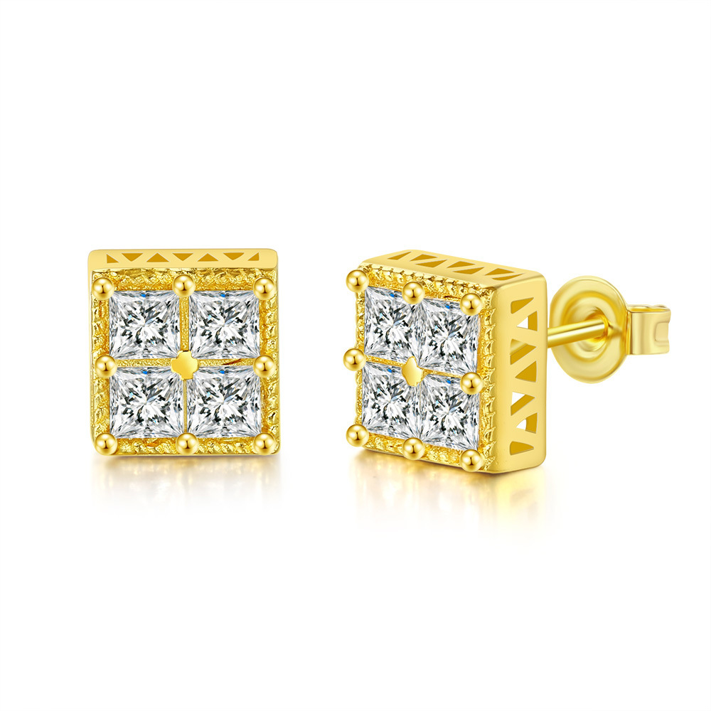 Square Pattern Men'S Gender 1 Pair Hip-hop Square Plating Inlay Copper Zircon Ear Studs