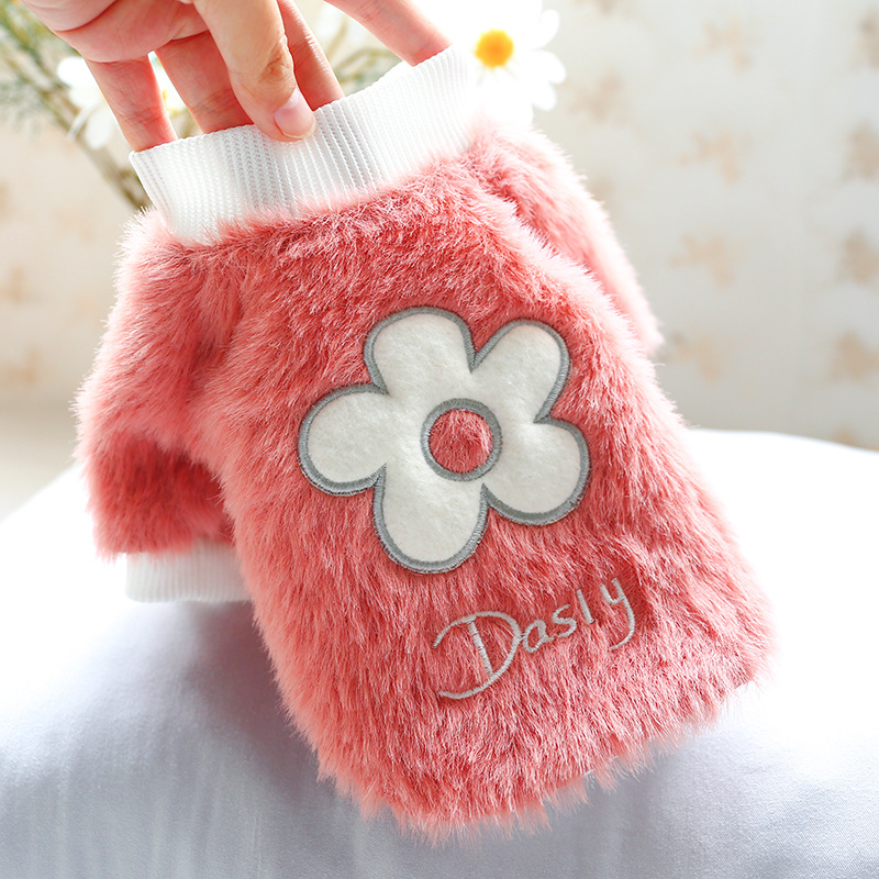 ウールの花の丸首シャツ-ピンク