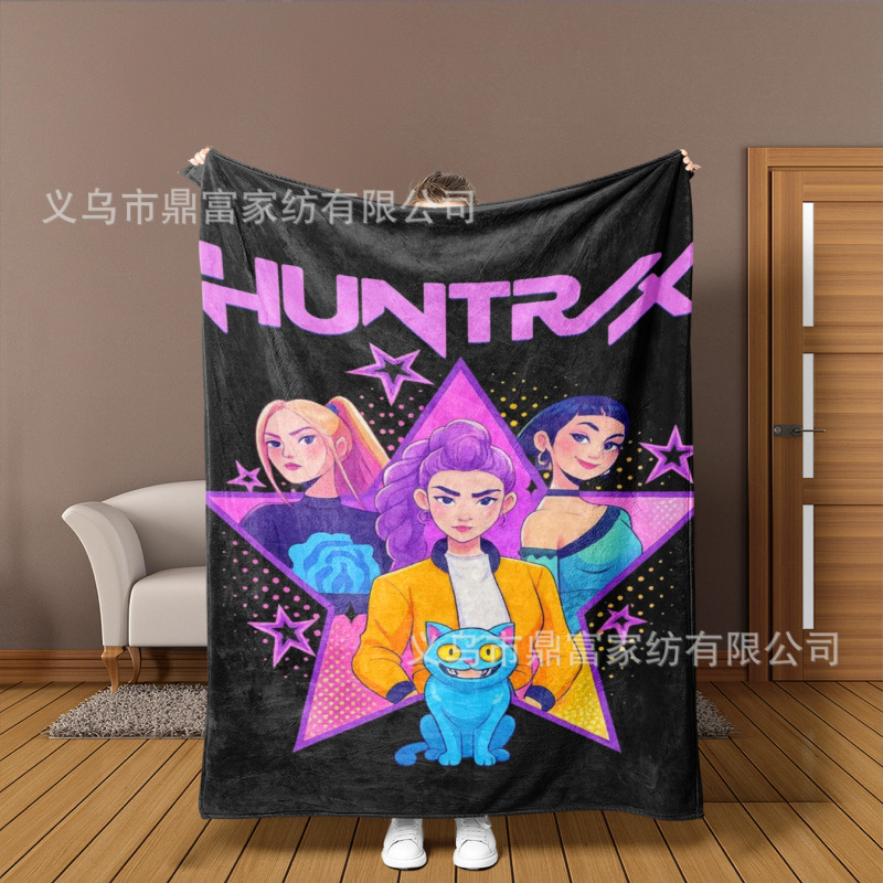 跨境法兰绒毛毯K Pop Demon Hunters Team Anime数码印花毛毯盖毯|undefined