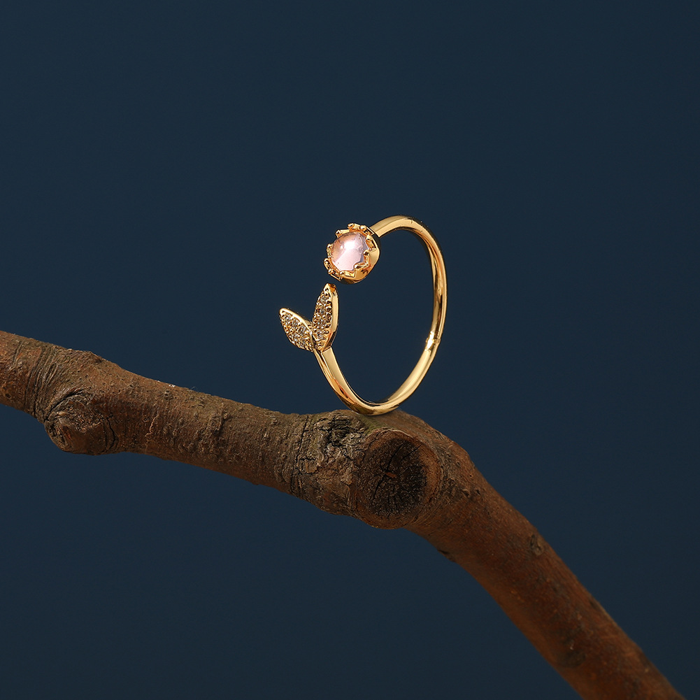 Simple Style Fish Tail Copper Gold Plated Zircon Open Ring