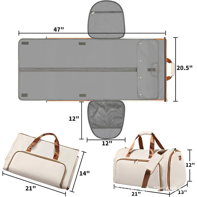 Bolsa de ropa de viaje con cinturón convertible desmontable bolsa de traje de suspensión portátil bolsa de viaje función de maleta