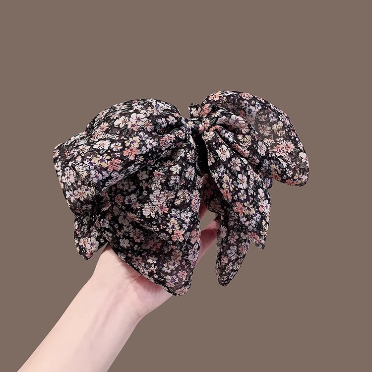 Mallas de tela impresa dulce arco flotante clip de agarre de alta sensibilidad cabello bajo clip de cabello de cola de caballo clip de cabello de disco de cabeza posterior
