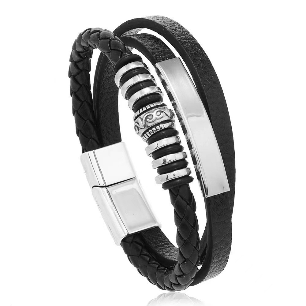 Men's Braided Leather Bracelet Waterproof Hypoallergenic Design_voghion.com