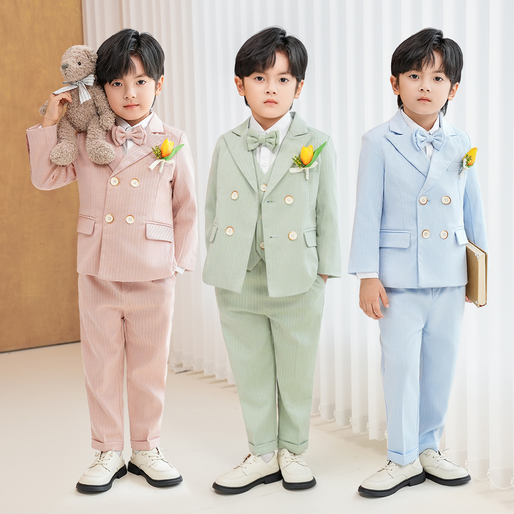 Children's Suit Dress British Gentleman Vest Suit Boy Piano Host Flower Girl Performance Suit One-Year-Old Photography Suit