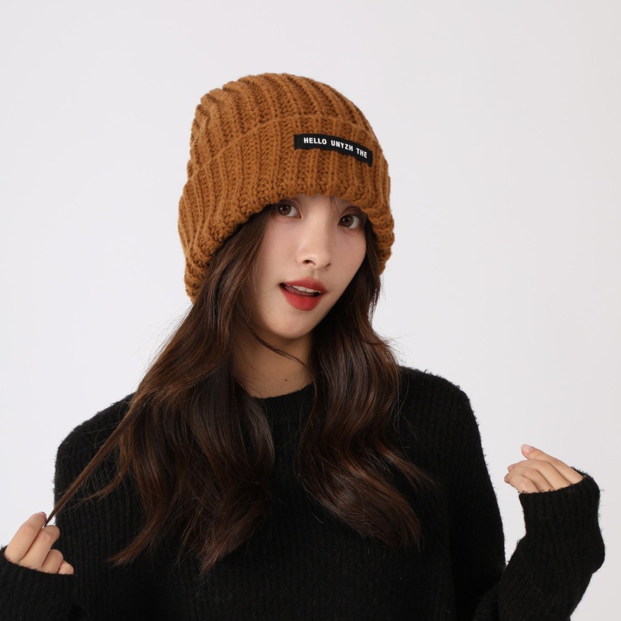 Couples pile up hats with yarn, versatile men women in autumn and winter, Korean knitted for warmth, big head loose hat_voghion.com