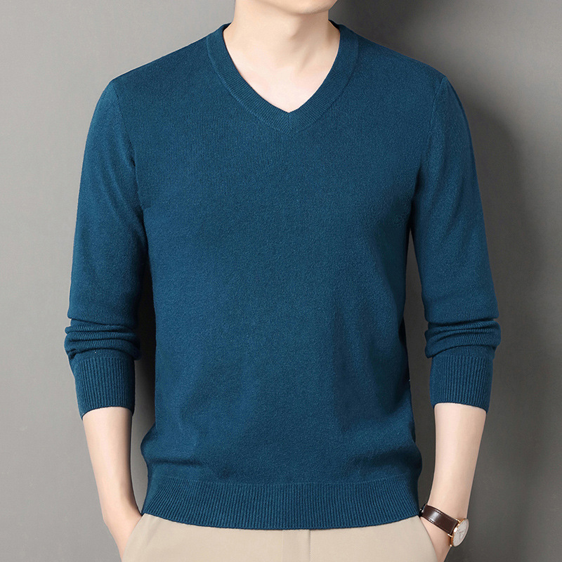 Comercio exterior para hombres otoño y invierno nuevo suéter de cuello en V suéter de lana de mediana edad delgado versátil de manga larga camisa de punto superior