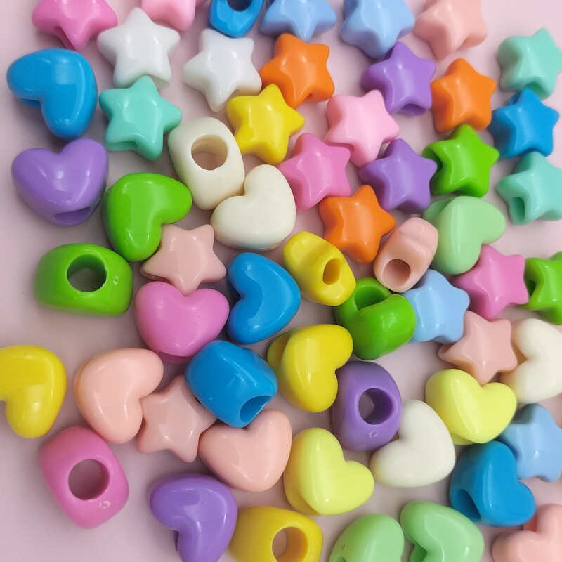 Large Hole Five-Pointed Star Heart Beads Acrylic Beads Loose Beads DIY Accessories Bag Hanging Accessories Phone Chain Mixed Colors Large Hole Five-Pointed Star Heart Beads Acrylic Beads Loose Beads DIY Accessories Bag Hanging Accessories Phone Chain Mixed Colors