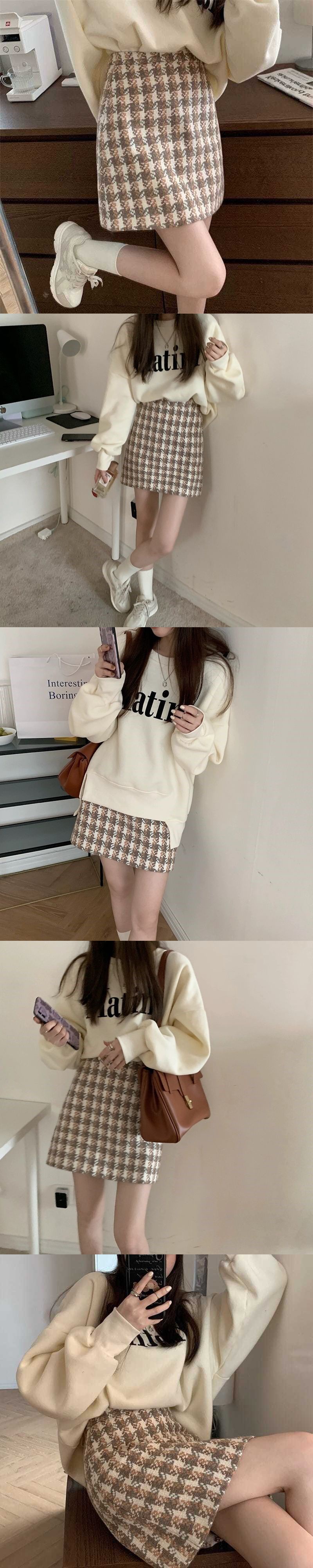 Women's High Waist Houndstooth Woolen Skirt Image 1
