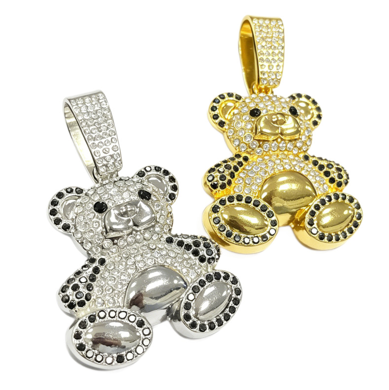 Ventas transfronterizas calientes de aleación cubana collar de colgante de oso animal estilo hip-hop personalidad de diamante completo accesorios para hombres