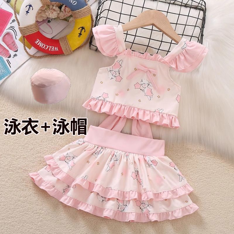 Flying sleeve lace swimsuit + swimming cap