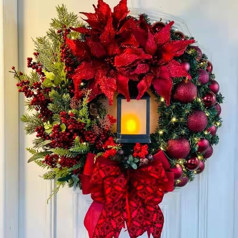 香港の恋クロスボーダークリスマスの装飾品クリスマスのイルミネーションは赤い花の家の前のドアの装飾のシーンの花輪を持ちます。|undefined