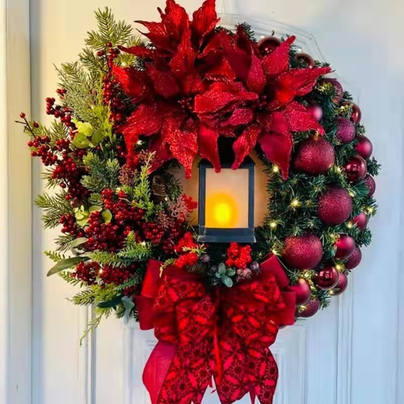 Cross-border Christmas Decorations, Christmas Oil Lamp String Lights, Red Flowers, Home Entrance Decoration Scene, Flower Ring