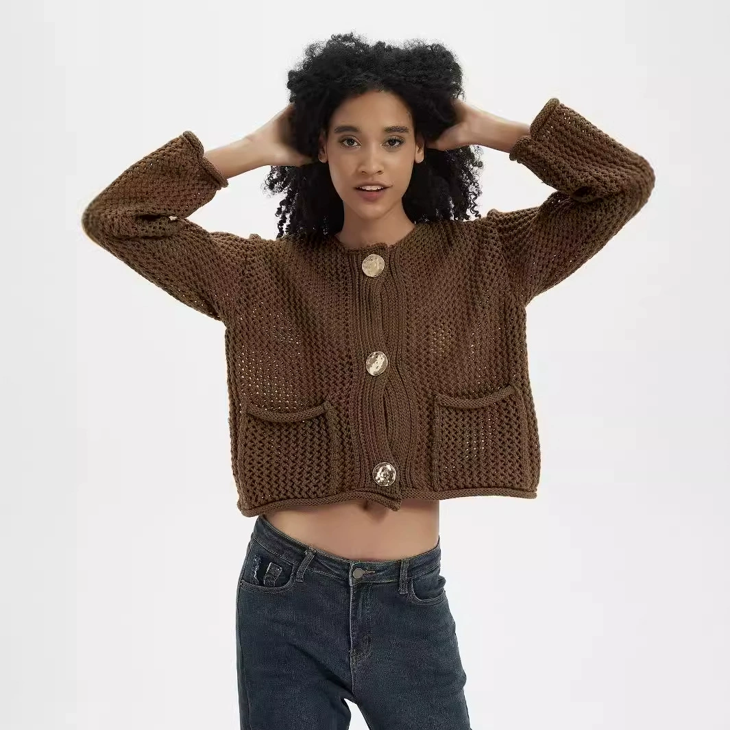 Amazon трансграничная женская одежда европейский и американский стиль повседневный дикий толстый вязаный кардиган осень новый сплошной свитер куртка