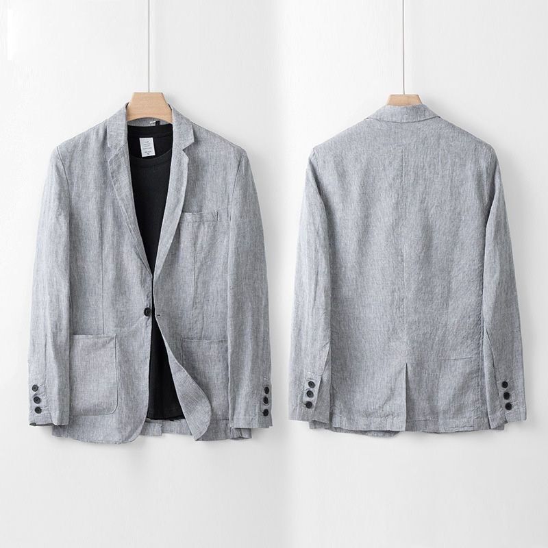 Linen Suit for Men, Spring and Summer Style, Loose and Lightweight, Casual Long-Sleeved Suit with Notch Lapels, Two-Piece Set with Trousers