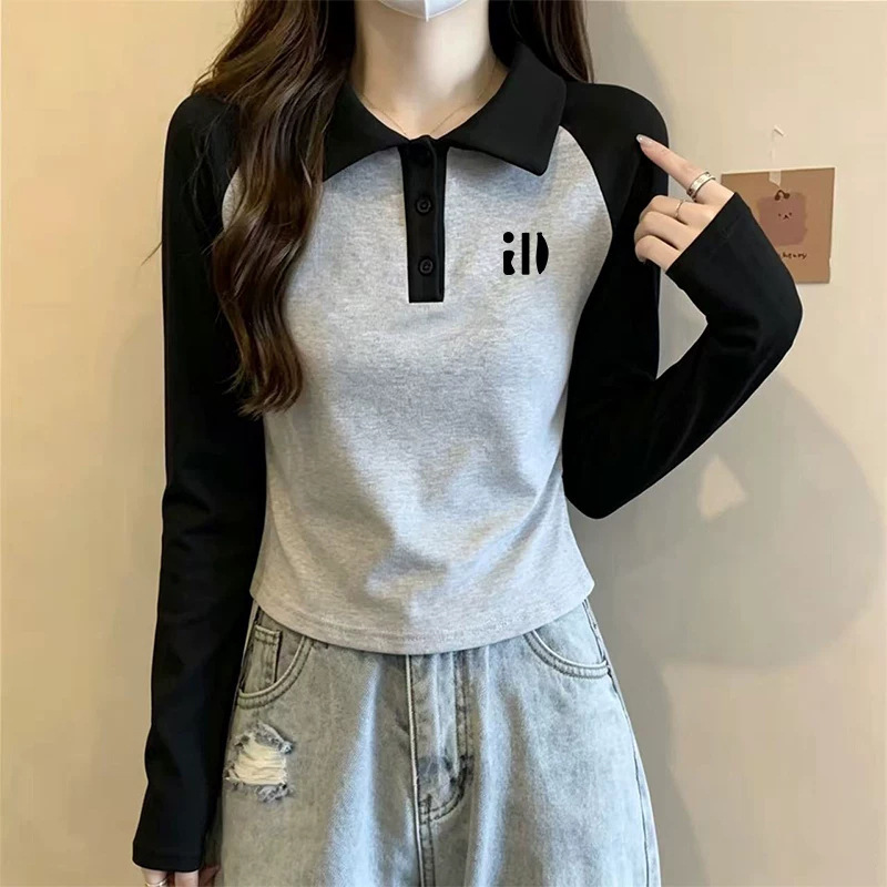 Unique and beautiful top for women, early autumn 2026 new style, polo collar, thin inner layer, long-sleeved t-shirt Unique and beautiful top for women, early autumn 2026 new style, polo collar, thin inner layer, long-sleeved t-shirt