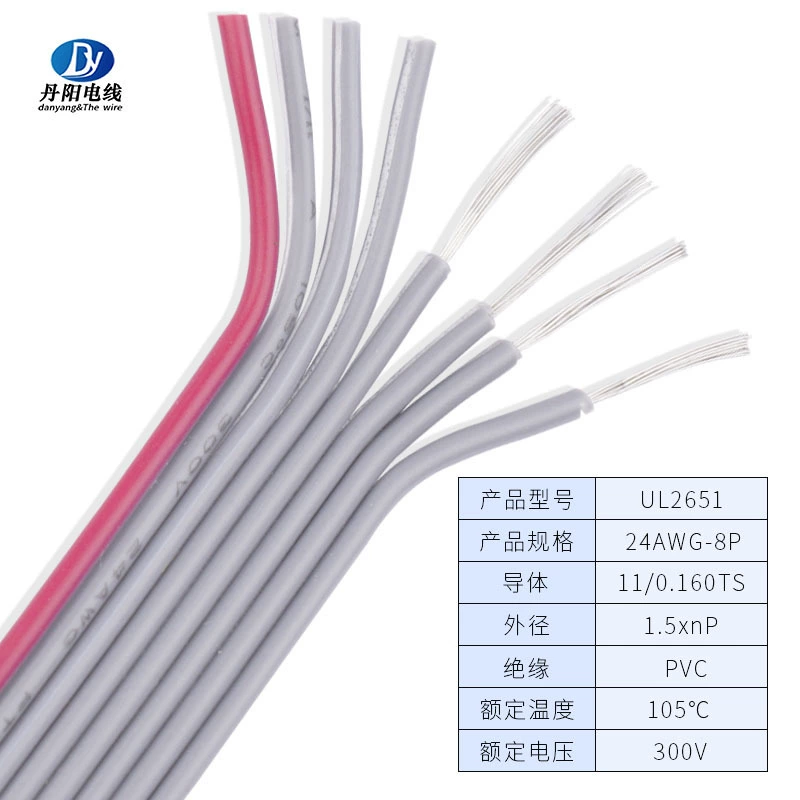 Factory direct sales UL2651#24AWG8P red edge gray cable standard tinned copper PVC insulation temperature 105℃