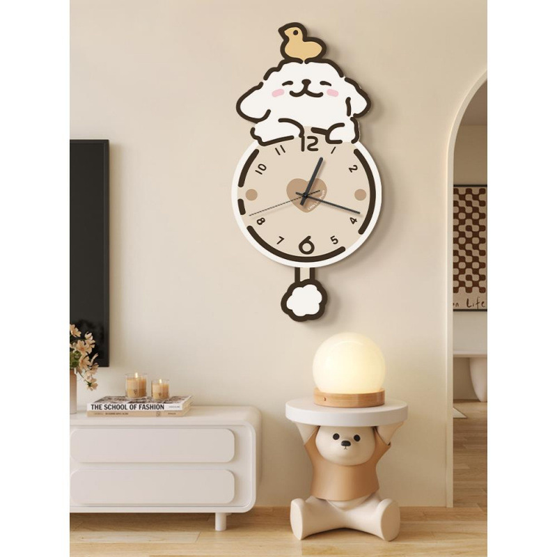 Cream Style Line Puppy Living Room Decorative Painting Wall Clock Cartoon Clock Wall Hanging Tv Background Wall Art Clock Painting