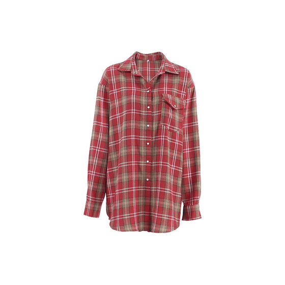European and American Retro Classic Plaid Lapel Long Sleeve Shirt 2024 Spring Cross-border All-match Loose Shirt Women's Wholesale