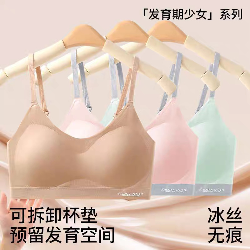 Seamless Anti-Sagging Girl Bra Development Period Shock-Proof Vest New Suspender Intimates Female Students Junior High School Students Ice Silk