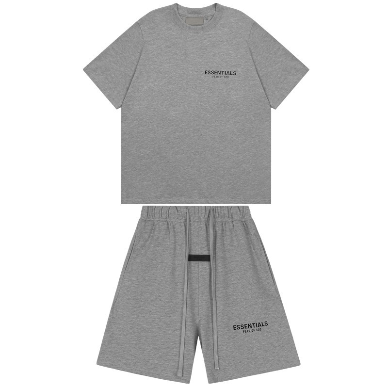 FOG de doble línea ESSENTIALS letras de silicona estéreo flocado de manga corta pantalones cortos deportivos casuales de la calle para hombres y mujeres de moda
