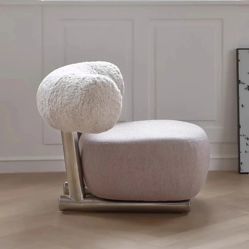 Nordic light luxury retro sofa chair with Wabi-sabi style, designer stainless steel single chair, Instagram popular sled back chair