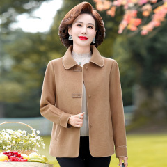 2025年向けママ服、両面ウールコート、ショート丈カーディガン、ゆったり中高年女性服、ショート丈ゆったり着痩せ効果