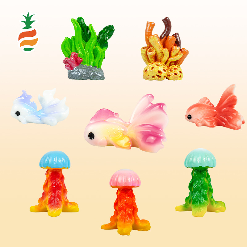 Simulación mundo submarino, vida marina, decoración de paisajismo, medusa, pez mariposa, muñeca, resina de coral, medusa