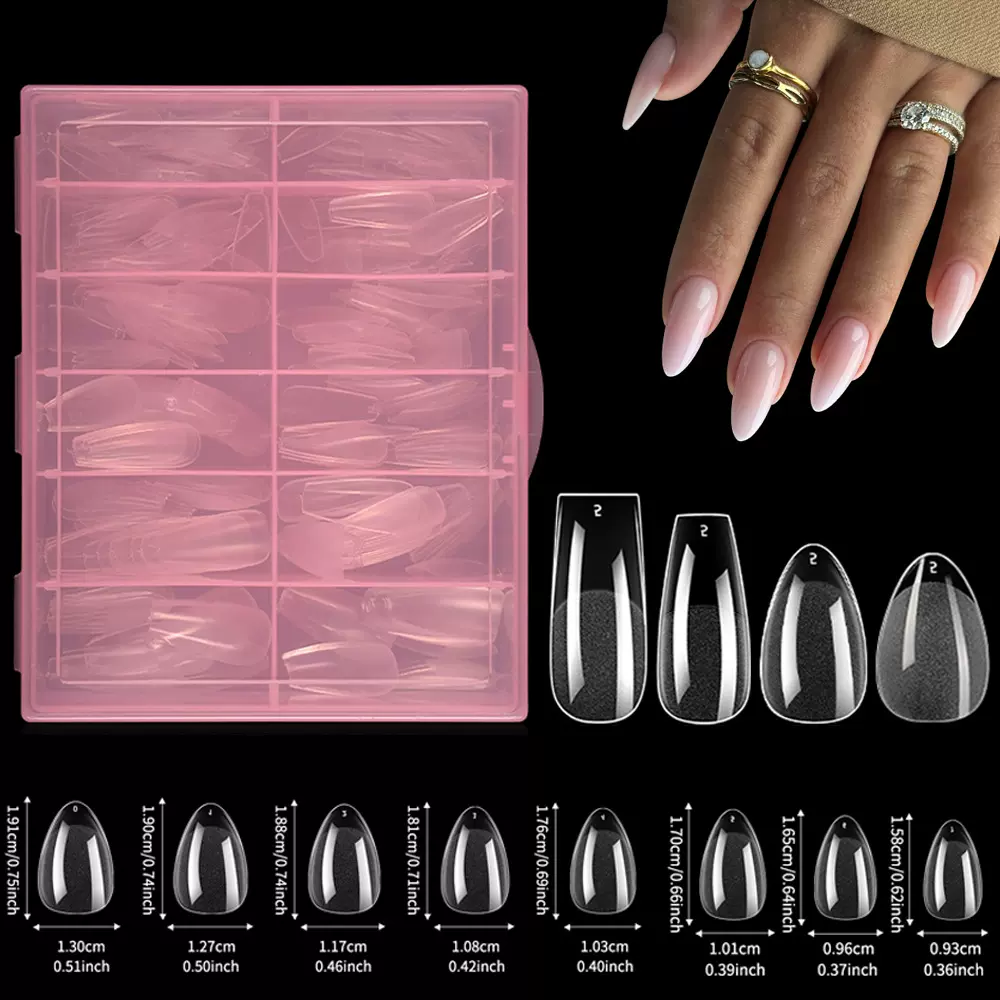 跨境热销240盒装半砂透明无痕美甲假指甲 磨砂穿戴甲甲片粉盒批发