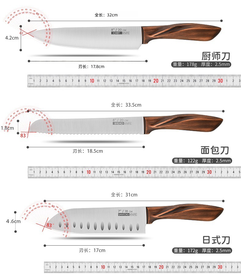 5-Piece Kitchen Knife Set Fruit Knife 4CR13 Chef Knife Hotel Home Knife Set 7-Inch Santoku Knife Vegetable Knife