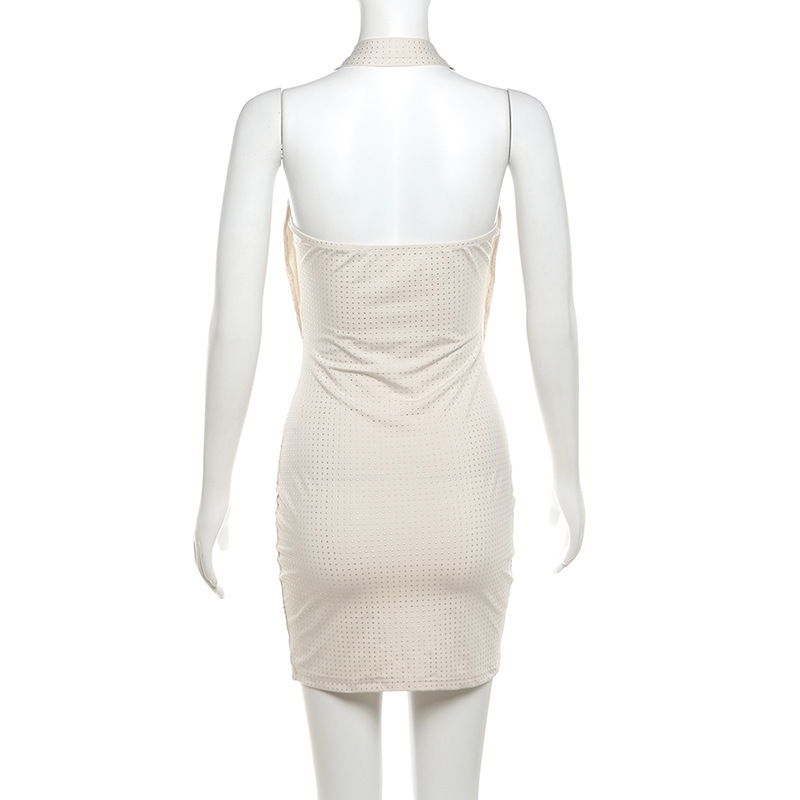 Backless Design Vacation, Simple Style Style Wholesale Women's Vacation Simple Style Backless Solid Color Holiday Halter Neck Sleeveless Sheath Dress