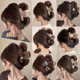 秋冬毛绒抓夹女高级感中号盘发鲨鱼夹子发卡后脑勺发量少发夹头饰