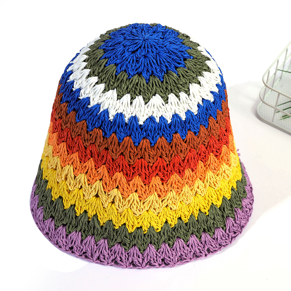 Viajes de verano junto al mar sombrero de paja de ganchillo para mujer pequeño sombrero de protección solar fresco sombrero de paja tejida